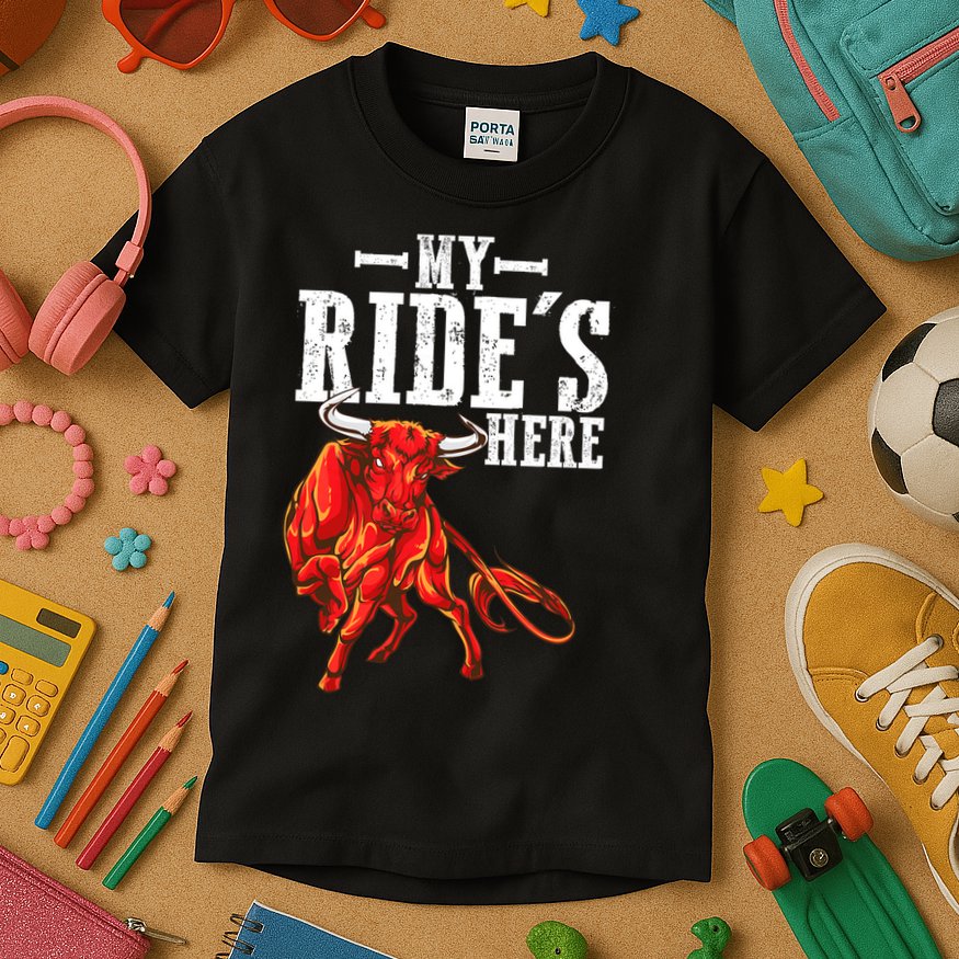 Bull Riders Rodeo my ride's here for Western Ranch Cowboys Kids T-Shirt