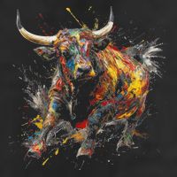 Bull Riding Rodeo Cool Abstract Drip Painting Art 7 Panel Mesh Trucker Snapback Hat