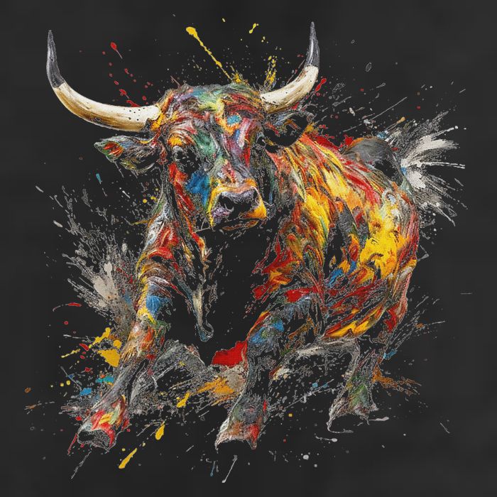 Bull Riding Rodeo Cool Abstract Drip Painting Art 7 Panel Mesh Trucker Snapback Hat