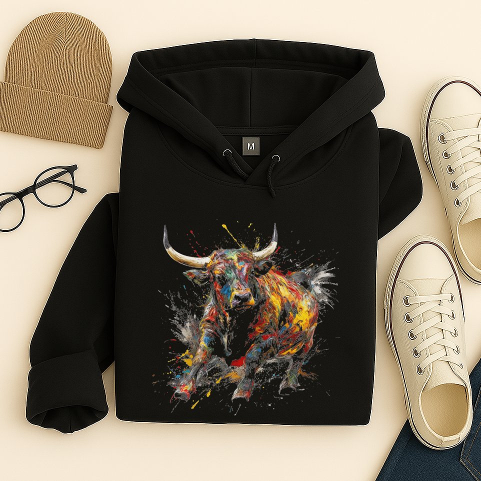 Bull Riding Rodeo Cool Abstract Drip Painting Art Hoodie