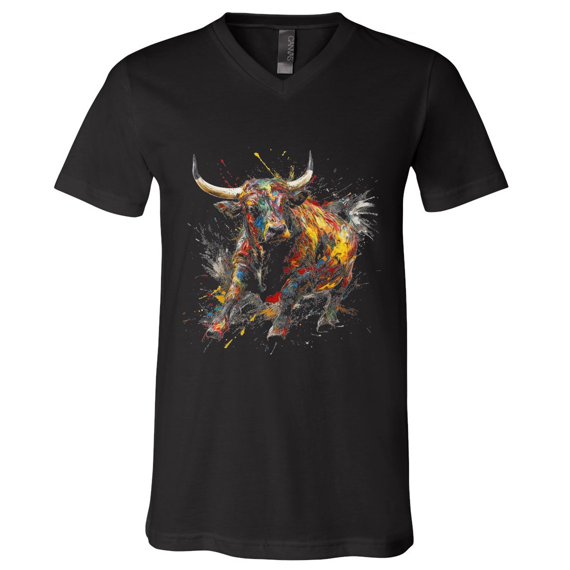 Bull Riding Rodeo Cool Abstract Drip Painting Art V-Neck T-Shirt