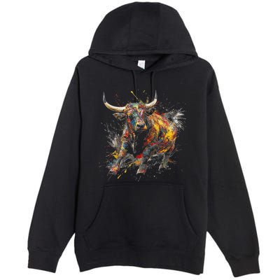 Bull Riding Rodeo Cool Abstract Drip Painting Art Premium Pullover Hoodie