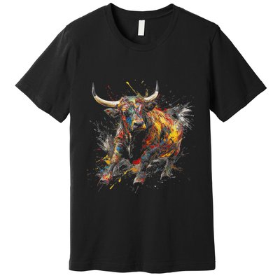 Bull Riding Rodeo Cool Abstract Drip Painting Art Premium T-Shirt