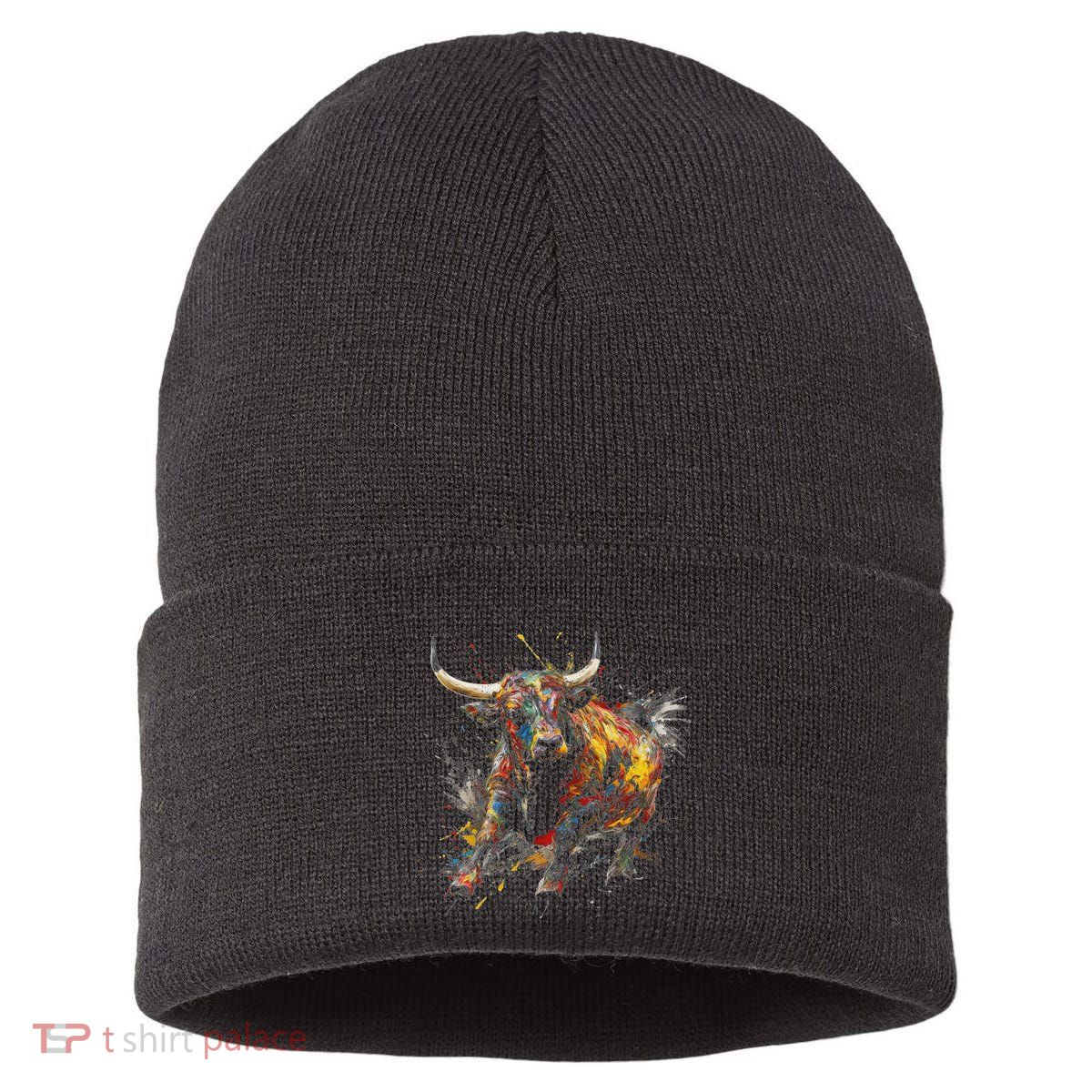 Bull Riding Rodeo Cool Abstract Drip Painting Art Sustainable Knit Beanie