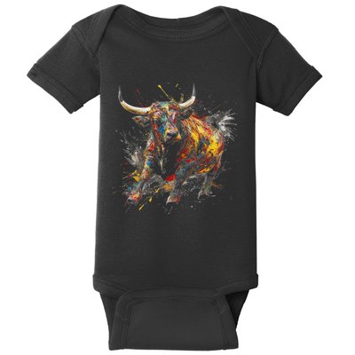 Bull Riding Rodeo Cool Abstract Drip Painting Art Baby Bodysuit