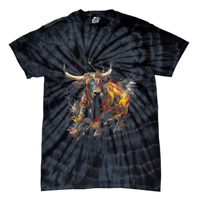 Bull Riding Rodeo Cool Abstract Drip Painting Art Tie-Dye T-Shirt