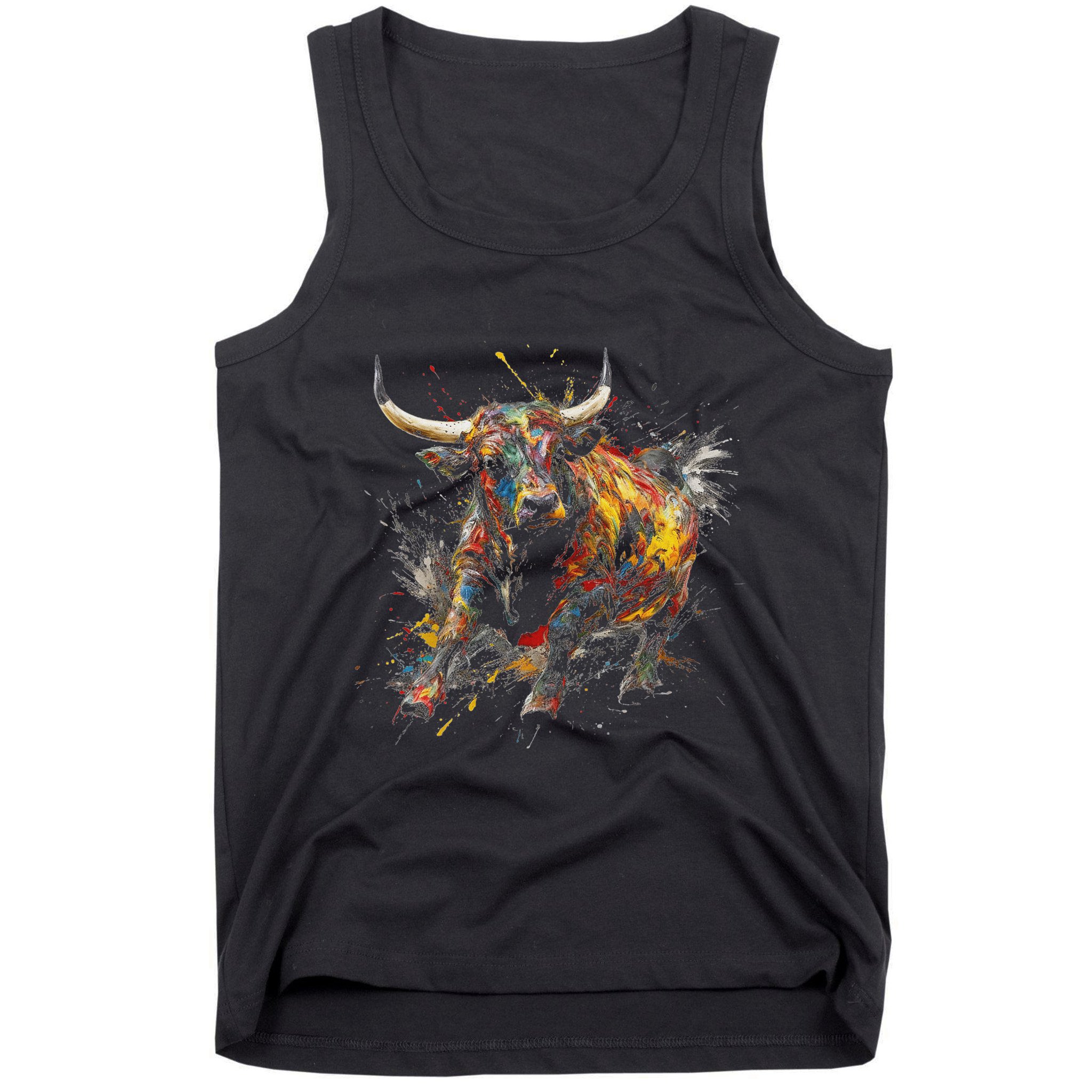 Bull Riding Rodeo Cool Abstract Drip Painting Art Tank Top