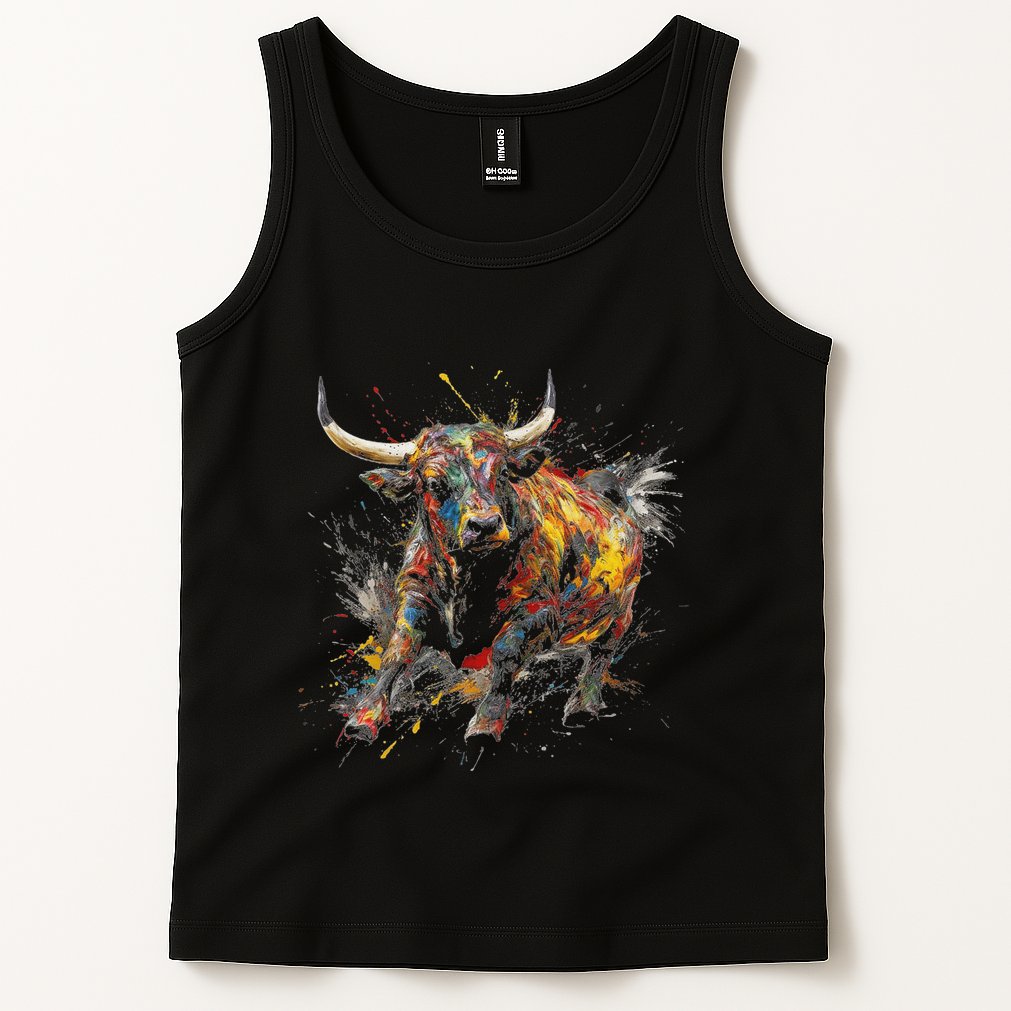 Bull Riding Rodeo Cool Abstract Drip Painting Art Tank Top