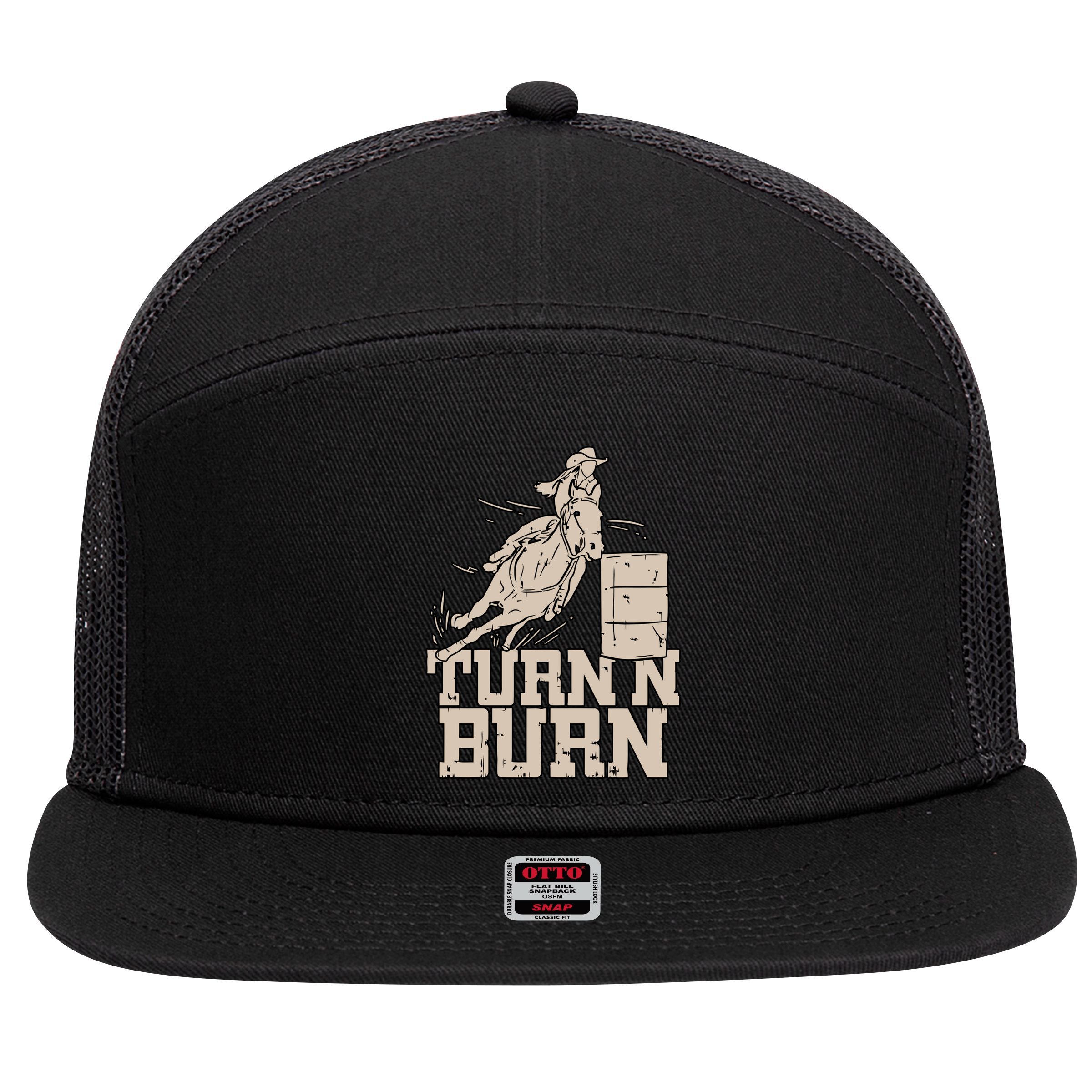 Barrel Racing Racer Rodeo Turn N Burn 7 Panel Mesh Trucker Snapback Hat