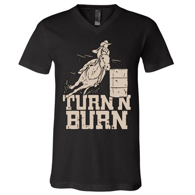 Barrel Racing Racer Rodeo Turn N Burn V-Neck T-Shirt