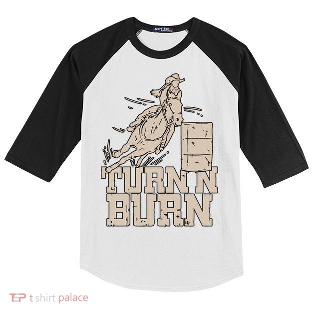 Barrel Racing Racer Rodeo Turn N Burn Kids Colorblock Raglan Jersey