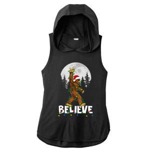 Bigfoot Rock Roll Sasquatch Christmas Believe Gifts  Ladies PosiCharge Tri-Blend Wicking Draft Hoodie Tank