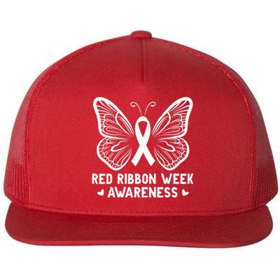 Butterfly Red Ribbon Week Awareness Drug Free Flat Bill Trucker Hat