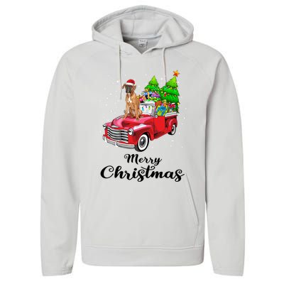 Boxer Ride Red Truck Christmas Pajama Cool Gift Performance Fleece Hoodie