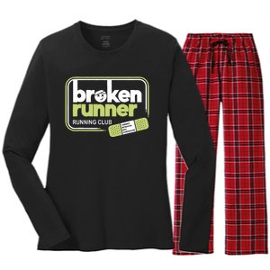 Broken Runner Running Club Turning Setbacks Meme Women's Long Sleeve Flannel Pajama Set 