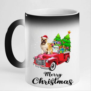 Bulldog Ride Red Truck Christmas Pajama Gift 11oz Black Color Changing Mug