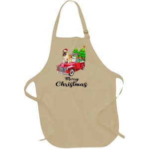 Bulldog Ride Red Truck Christmas Pajama Gift Full-Length Apron With Pockets