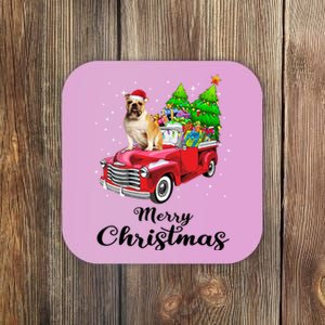 Bulldog Ride Red Truck Christmas Pajama Gift Coaster