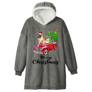 Bulldog Ride Red Truck Christmas Pajama Gift Hooded Wearable Blanket