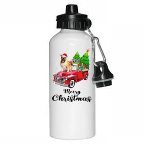 Bulldog Ride Red Truck Christmas Pajama Gift Aluminum Water Bottle