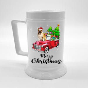 Bulldog Ride Red Truck Christmas Pajama Gift Beer Stein