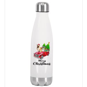 Bulldog Ride Red Truck Christmas Pajama Gift Stainless Steel Insulated Water Bottle