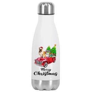 Bulldog Ride Red Truck Christmas Pajama Gift Stainless Steel Insulated Water Bottle