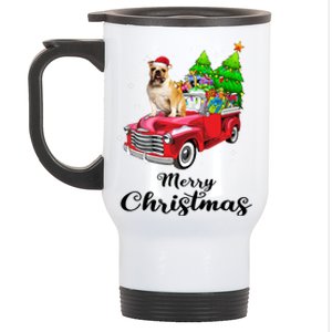 Bulldog Ride Red Truck Christmas Pajama Gift Stainless Steel Travel Mug