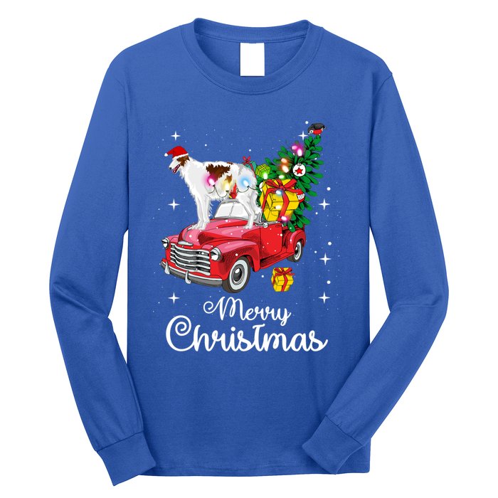 Borzoi Ride Red Truck Christmas Pajama Funny Xmas Dog Cute Gift Long Sleeve Shirt