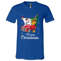 Borzoi Ride Red Truck Christmas Pajama Funny Xmas Dog Cute Gift V-Neck T-Shirt