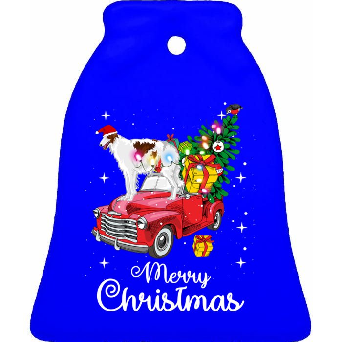 Borzoi Ride Red Truck Christmas Pajama Funny Xmas Dog Cute Gift Ceramic Bell Ornament