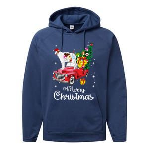 Borzoi Ride Red Truck Christmas Pajama Funny Xmas Dog Cute Gift Performance Fleece Hoodie