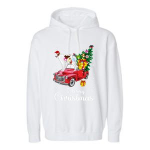 Borzoi Ride Red Truck Christmas Pajama Funny Xmas Dog Cute Gift Garment-Dyed Fleece Hoodie