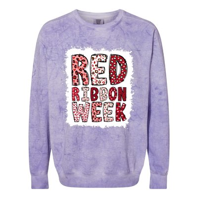 Bleached Red Ribbon Week Leopard We Wear Red For Awareness Colorblast Crewneck Sweatshirt