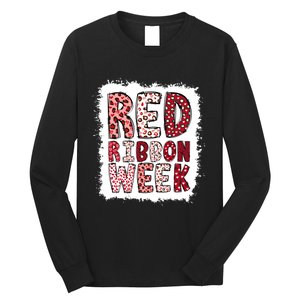 Bleached Red Ribbon Week Leopard We Wear Red For Awareness Long Sleeve Shirt