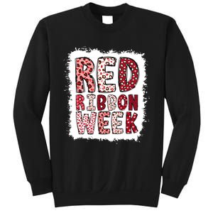 Bleached Red Ribbon Week Leopard We Wear Red For Awareness Sweatshirt