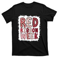 Bleached Red Ribbon Week Leopard We Wear Red For Awareness T-Shirt