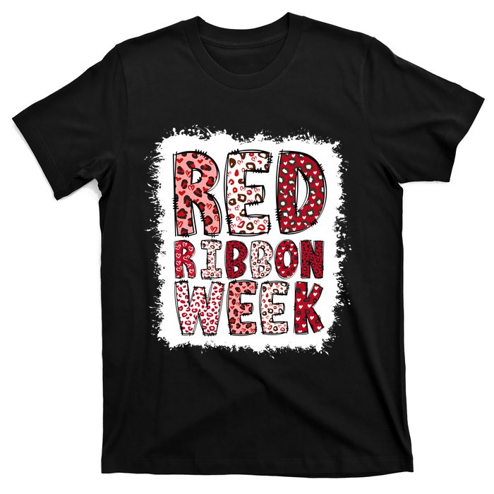 Bleached Red Ribbon Week Leopard We Wear Red For Awareness T-Shirt