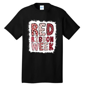 Bleached Red Ribbon Week Leopard We Wear Red For Awareness Tall T-Shirt