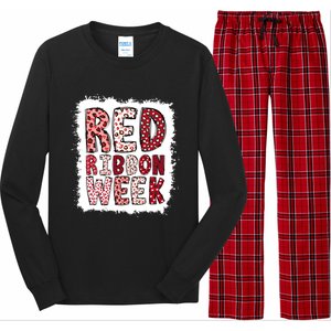 Bleached Red Ribbon Week Leopard We Wear Red For Awareness Long Sleeve Pajama Set