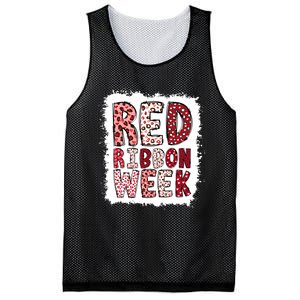 Bleached Red Ribbon Week Leopard We Wear Red For Awareness Mesh Reversible Basketball Jersey Tank