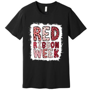 Bleached Red Ribbon Week Leopard We Wear Red For Awareness Premium T-Shirt