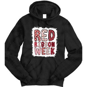 Bleached Red Ribbon Week Leopard We Wear Red For Awareness Tie Dye Hoodie