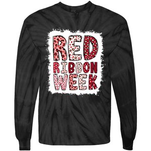 Bleached Red Ribbon Week Leopard We Wear Red For Awareness Tie-Dye Long Sleeve Shirt