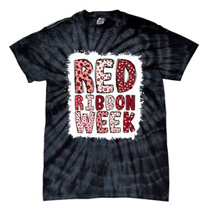 Bleached Red Ribbon Week Leopard We Wear Red For Awareness Tie-Dye T-Shirt