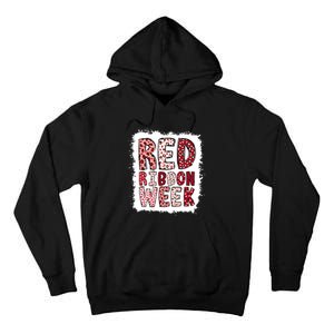 Bleached Red Ribbon Week Leopard We Wear Red For Awareness Tall Hoodie