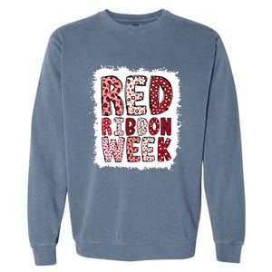 Bleached Red Ribbon Week Leopard We Wear Red For Awareness Garment-Dyed Sweatshirt