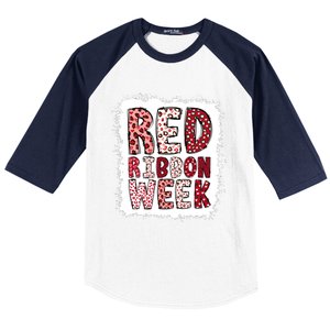 Bleached Red Ribbon Week Leopard We Wear Red For Awareness Baseball Sleeve Shirt