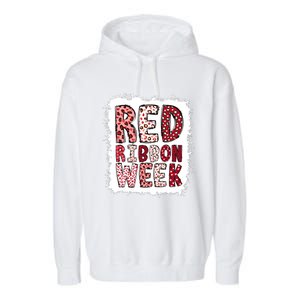 Bleached Red Ribbon Week Leopard We Wear Red For Awareness Garment-Dyed Fleece Hoodie