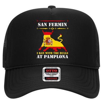 Bull Run Running Of The Bulls At Pamplona July San Fermin High Crown Mesh Back Trucker Hat